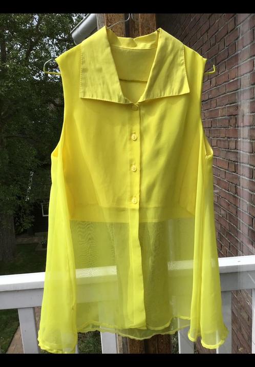 Kanarie geel mouwloos bloesje ongeveer M 38 organza + katoen, Kleding | Dames, Blouses en Tunieken, Maat 38/40 (M), Geel, Ophalen of Verzenden