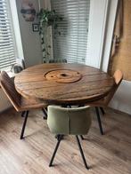 Ronde houten landelijke eettafel, Huis en Inrichting, Ophalen, 100 tot 150 cm, Rond, Zo goed als nieuw