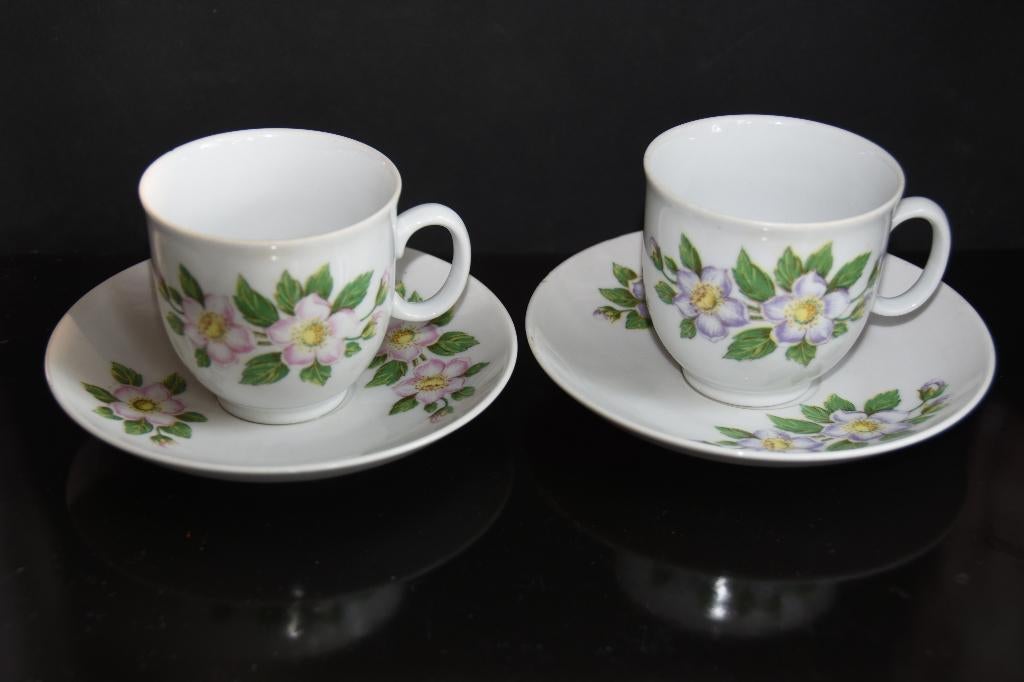 Bohemia koffie kop en schotels met bloemen paars, Huis en Inrichting, Keuken | Servies, Verzenden, Porselein, Overige stijlen