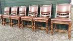 6 klassiek Eiken eetkamer stoelen leder, Huis en Inrichting, Stoelen, Ophalen, Zo goed als nieuw, Bruin, Stof