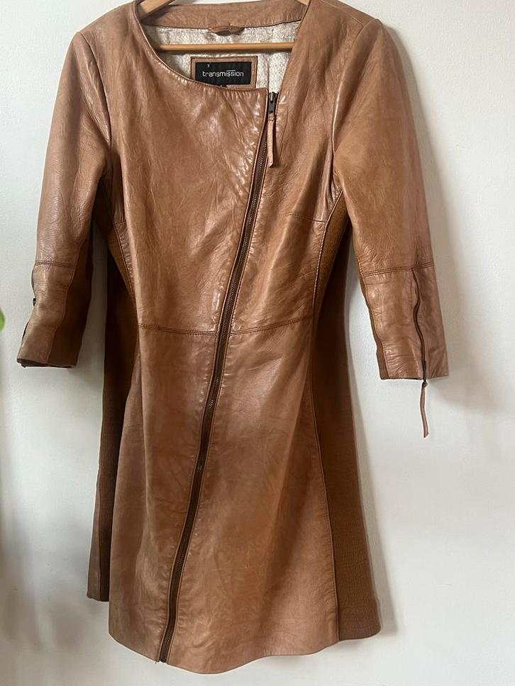 Transmission Leren Jurkje/Jasje Maat L - Vintage Look, Kleding | Dames, Jurken, Zo goed als nieuw, Maat 42/44 (L), Bruin, Knielengte