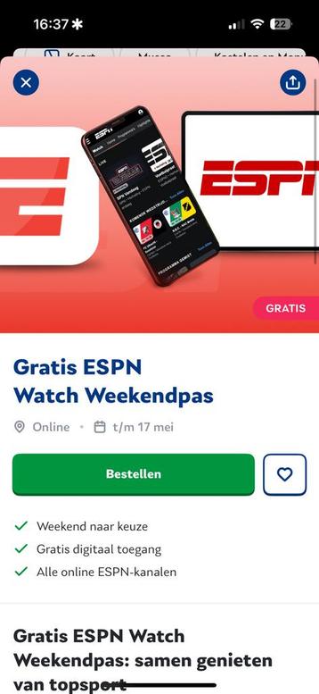 Espn weekendpas beschikbaar voor biedingen