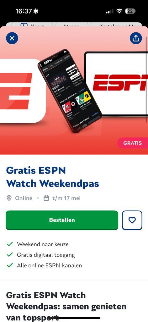 Espn weekendpas, Hobby en Vrije tijd, Overige Hobby en Vrije tijd, Nieuw, Ophalen