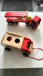 Houten speelgoed vrachtauto en trekkar incl. vormpjes, Ophalen of Verzenden, Zo goed als nieuw, Overige typen