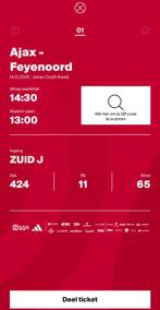 Ticket Ajax - Feyenoord, Tickets en Kaartjes, Seizoenskaart, Eén persoon, December