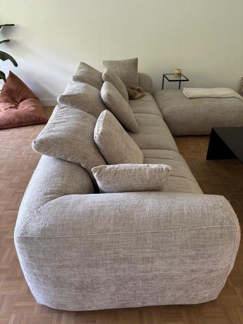 Naturel beige zetel 4,5-zit met poef, Huis en Inrichting, Fauteuils, Gebruikt, Stof, 125 cm of meer, 100 tot 125 cm, Ophalen