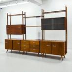 Vintage modulair wandsysteem | massief houten wandmeubel, Huis en Inrichting, Met deur(en), Eikenhout, 25 tot 50 cm, 200 tot 250 cm