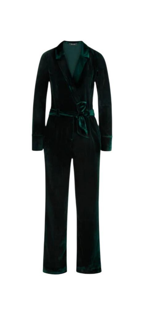 King Louie Fluwelen Jumpsuit - Dennengroen - Maat 34/36, Kleding | Dames, Jumpsuits, Zo goed als nieuw, Maat 34 (XS) of kleiner