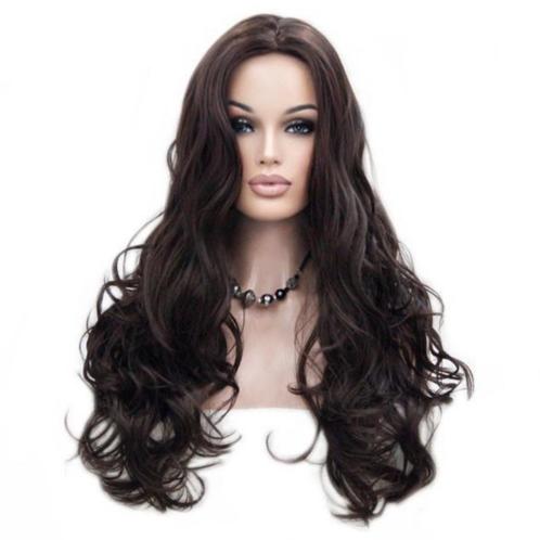 Pruik lang bruin haar met krullen model zonder pony, Sieraden, Tassen en Uiterlijk, Uiterlijk | Haarverzorging, Nieuw, Pruik of Haarverlenging