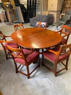 Eethoek Schuitema, ronde tafel met 6 stoelen Art Deco, 100 tot 150 cm, 100 tot 150 cm, Rond, Gebruikt