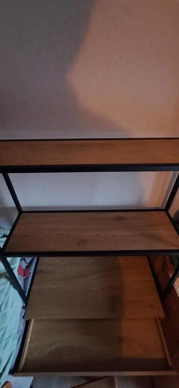 Zwart metalen bureau/kast – 175cm hoog – lichtbruine planken