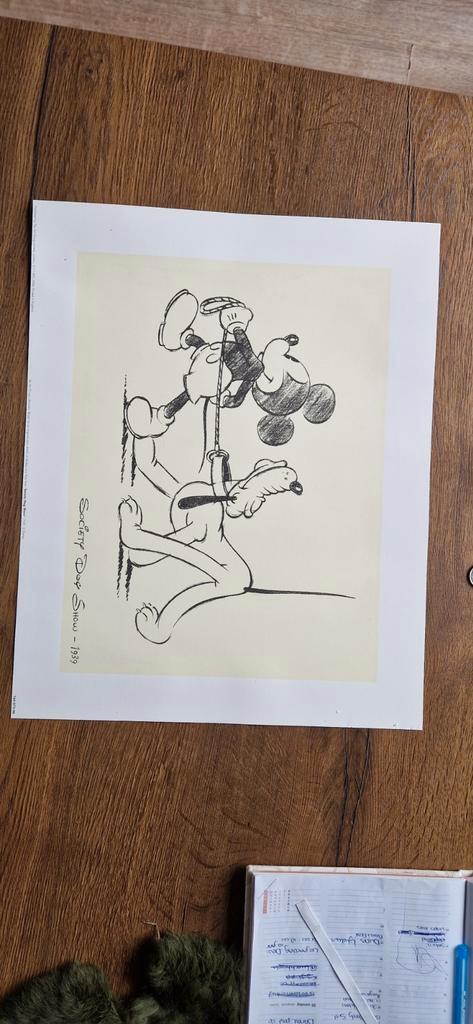 Mickey Mouse en Pluto Schets, Antiek en Kunst, Kunst | Tekeningen en Foto's, Ophalen of Verzenden