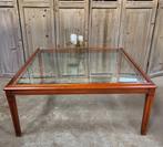 Grote salontafel kersenhout met glas 105 x 105cm vierkant, Huis en Inrichting, Tafels | Salontafels, Ophalen, Vierkant, Minder dan 50 cm