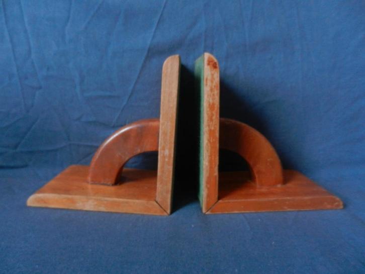 Paar houten boekensteunen met kwart cirkels jaren 60 h. 14,8, Antiek en Kunst, Antiek | Woonaccessoires, Ophalen of Verzenden