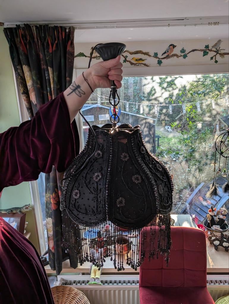 Barok hanglamp met zwarte lampenkap, Gebruikt, Barok, Ophalen of Verzenden, Stof