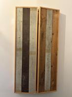 Unieke spiegel met 2 inklapbare delen van steigerhout, Ophalen, Gebruikt, 100 tot 150 cm, 100 tot 125 cm