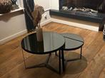 Salontafel 2 set Zwart Rookglas & Metaal /Erik Kuster stijl, Huis en Inrichting, 50 tot 100 cm, Rond, Zo goed als nieuw, Glas