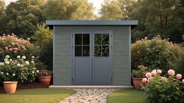 Kunststof Tuinhuis / Schuur / Blokhut woodcomposiet, Tuin en Terras, Tuinhuizen, Nieuw, Tuinhuis, Kunststof, 250 tot 500 cm, 200 tot 400 cm