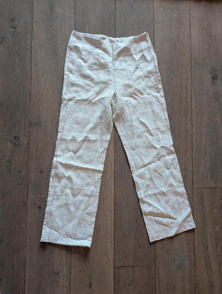 Beige duurzame linnen broek lang Palaver - maat 36 / S, Kleding | Dames, Broeken en Pantalons, Zo goed als nieuw, Maat 36 (S)