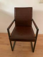 4 Bruin leren eetkamerstoelen met leuning, Huis en Inrichting, Stoelen, Ophalen, Gebruikt, Bruin, Vier