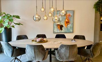 Ovale houten tafel met 8 Mood stoelen beschikbaar voor biedingen