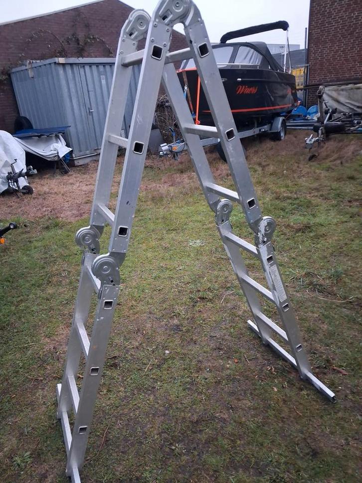 Aluminium Vouwladder 4x3 Sporten, Doe-het-zelf en Verbouw, Ladders en Trappen, Gebruikt, Ladder, 2 tot 4 meter, Opvouwbaar of Inschuifbaar