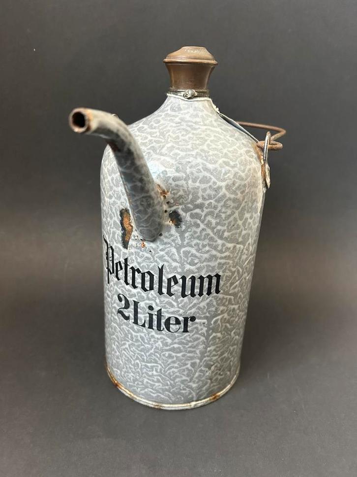 Grijs Gewolkt 2 Liter Emaille Petroleumkan, Antiek en Kunst, Antiek | Emaille, Ophalen of Verzenden
