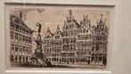 Antieke Etsen Antwerpen Ingelijst - Grote Markt, Steen, OLV, Antiek en Kunst, Kunst | Etsen en Gravures, Ophalen of Verzenden