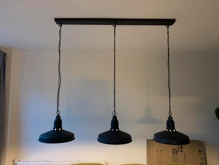 Industriële Hanglamp 3-Lichts, Huis en Inrichting, Lampen | Hanglampen, Zo goed als nieuw, 75 cm of meer, Metaal, Ophalen of Verzenden
