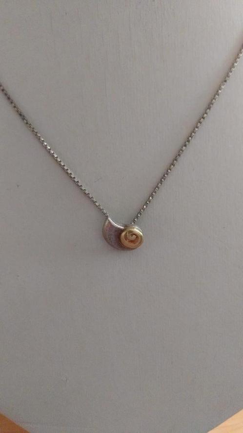 vintage zilveren ketting met zilveren hanger nautilus schelp, Sieraden, Tassen en Uiterlijk, Antieke sieraden, Hanger, Zilver
