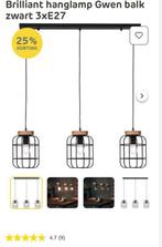 Moderne hanglamp Gwen balk zwart 3xE27, Huis en Inrichting, Lampen | Hanglampen, Ophalen, Zo goed als nieuw, Hout, 50 tot 75 cm