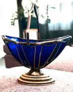 Antiek kobalt blauw verzilverd mandje/schaaltje, Antiek en Kunst, Antiek | Glas en Kristal, Ophalen of Verzenden
