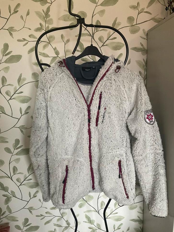 Teddyfleece grijs met donkerrood, dames, maat 40, van Tenson, Kleding | Heren, Truien en Vesten, Gedragen, Grijs, Ophalen of Verzenden