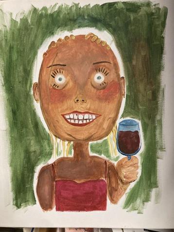 Schilderij met glas wijn beschikbaar voor biedingen