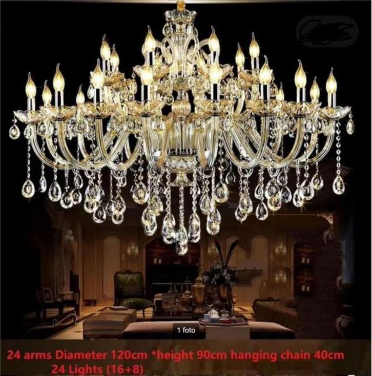 Chique Designer Kroonluchter 24 Armen Cognac Incl. Led's, Huis en Inrichting, Lampen | Kroonluchters, Nieuw, Ophalen of Verzenden