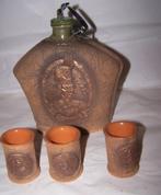 Prachtige antieke keramische (terracotta) kruik met 3 bekers, Ophalen of Verzenden