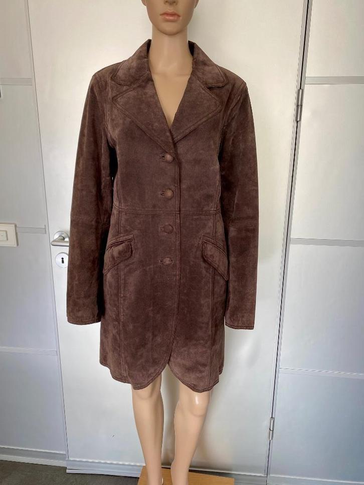 i554 echt-leren-suede jas maat 42=L winterjas trechcoat, Kleding | Dames, Jassen | Winter, Zo goed als nieuw, Maat 42/44 (L), Bruin