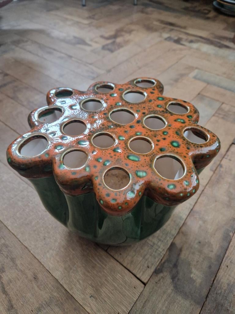 Villa Pottery Vaas - Oranje/Groen, Gebruikt, Overige kleuren, Verzenden, Aardewerk of Porselein