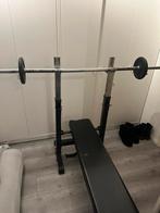 Gebruikt bankdruksetje met halter en 3 setjes gewichten, Sport en Fitness, Fitnessmaterialen, Ophalen, Gebruikt, Borst, Fitnessbank