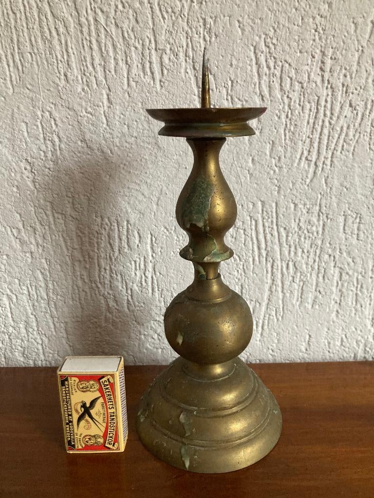 koperen bronzen antieke goudkleurige kaarshouder kandelaar, Ophalen of Verzenden, Koper of Brons