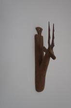 Houten dieren kop met hoorns., Ophalen of Verzenden, Zo goed als nieuw