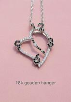 Prachtige 18karaat gouden harte hanger met onyx en zirkonia, Sieraden, Tassen en Uiterlijk, Ophalen of Verzenden, Nieuw, Goud