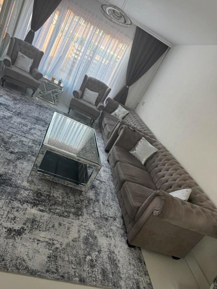 Complete luxe woonkamer set Chesterfield glas & diamant, Huis en Inrichting, Banken | Complete zithoeken, Zo goed als nieuw, Hout