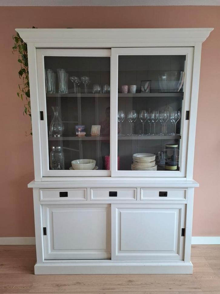 Mooie witte vitrine/buffet kast, Huis en Inrichting, Kasten | Vitrinekasten, Gebruikt, 200 cm of meer, 150 tot 200 cm, 25 tot 50 cm