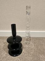 2 glazen kaarsenhouders, Ophalen of Verzenden, Gebruikt, Glas, Minder dan 50 cm