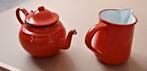Rood Emaille Theepotje en Melkkan Set, Ophalen of Verzenden