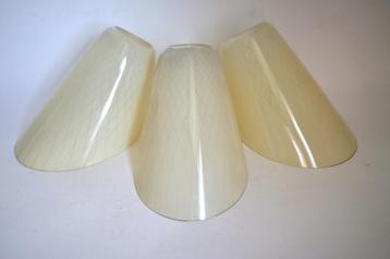 vintage 3x lampenkap schuin streep ruit jaren 50 creme glas beschikbaar voor biedingen