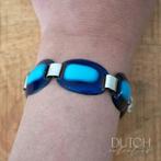 Vintage Emaille en Metalen Armband, Scandinavisch Ontwerp, Ophalen of Verzenden, Zo goed als nieuw, Blauw, Overige materialen