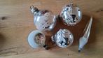 5 oude retro glazen zilveren kerstballen ijspegel deukbal., Diversen, Kerst, Ophalen of Verzenden