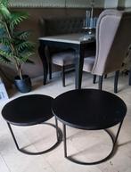 Zwarte set van 2 bijzet / salon tafels mangohout, Huis en Inrichting, Tafels | Bijzettafels, Metaal of Aluminium, Rond, 55 tot 75 cm
